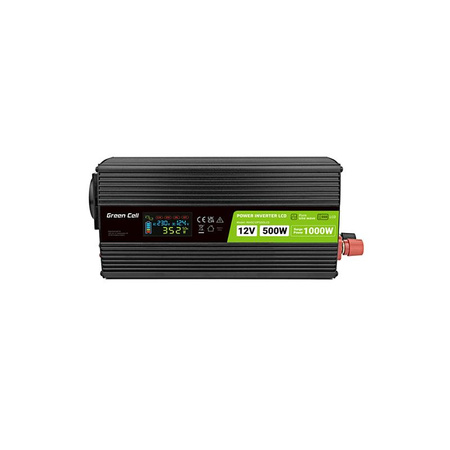 Green Cell - PowerInverter voltage converter with LCD display 12V to 230V 500W/1000W Pure sine wave