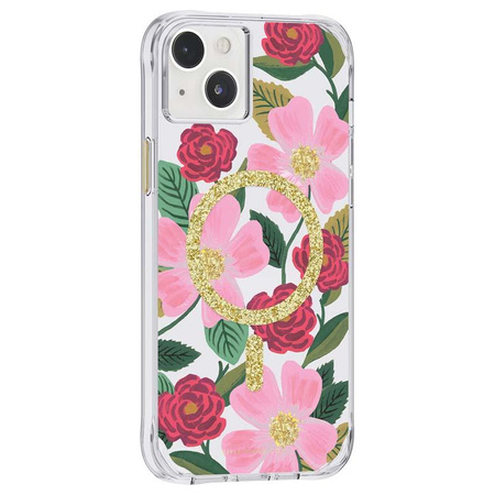 Rifle Paper Clear MagSafe - Etui iPhone 14 Plus zdobione złotem (Rose Garden)