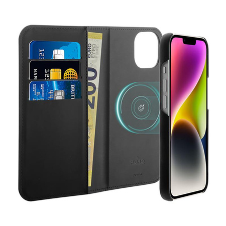 PURO Wallet Detachable MagSafe - pouzdro 2 v 1 pro iPhone 14 Plus (černé)