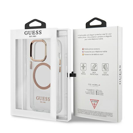 Guess Metal Outline Magsafe - iPhone 13 Pro Max tok (átlátszó / arany)