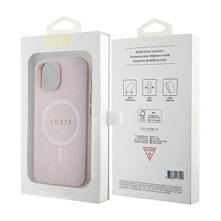 Guess Saffiano MagSafe - pouzdro pro iPhone 15 Plus (růžové)