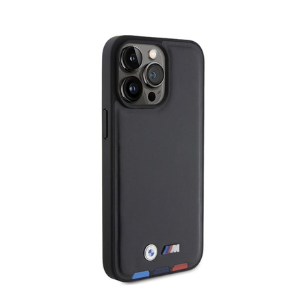BMW Leather Hot Stamp Tricolor - Étui pour iPhone 15 Pro Max (noir)