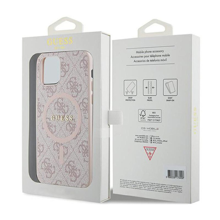 Guess 4G Collection Cuir Logo Métal MagSafe - Coque iPhone 12 / iPhone 12 Pro (rose)