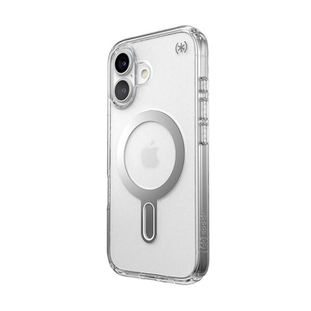Speck Presidio Perfect-Clear ClickLock & MagSafe - iPhone 16 Fall (Klar / Chrom-Finish / Serene Silber)