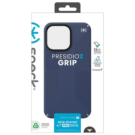 Speck Presidio2 Grip - iPhone 15 Pro Max Case (Coastal Blue / Dust Grey / White)