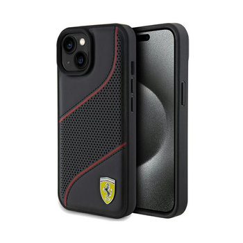 Ferrari perforált hullámok fém logó - iPhone 15 tok (fekete)