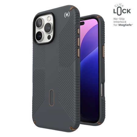 Speck Presidio2 Grip ClickLock & MagSafe - iPhone 16 Pro Max Case (Charcoal Grey / Cool Bronze / White)