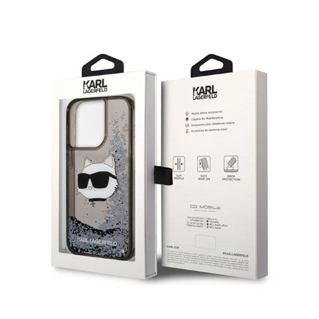 Karl Lagerfeld Liquid Glitter NFT Choupette Head - iPhone 14 Pro tok (fekete)