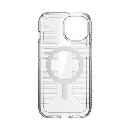 Speck Gemshell Grip + MagSafe - Coque pour iPhone 15 (Transparent / Finition chromée)