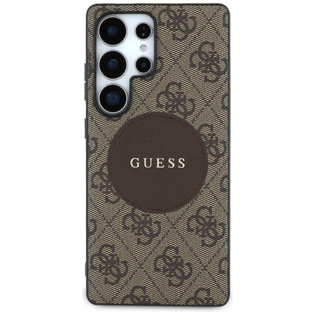 Guess 4G Round Patch Classic Logo MagSafe - étui pour Samsung Galaxy S25 Ultra (marron)