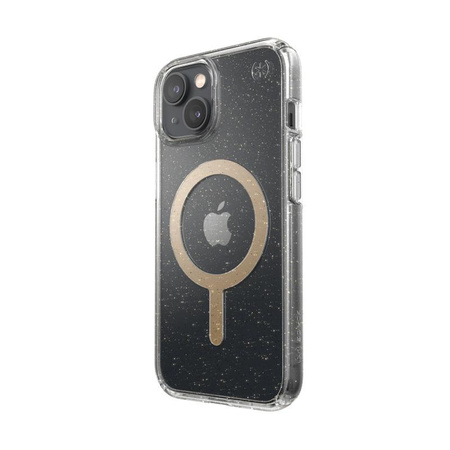 Speck Presidio Perfect-Clear mit Glitter + MagSafe - iPhone 14 / iPhone 13 Hülle mit MICROBAN Beschichtung (Klar / Gold Glitter)
