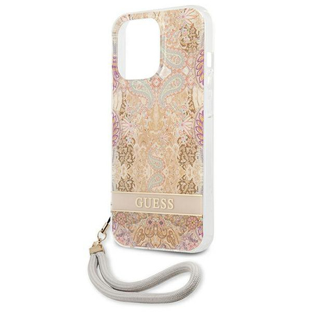 Guess Flower Cord - Etui ze smyczką iPhone 13 Pro Max (Gold)