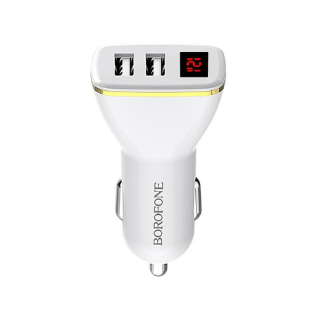 Borofone - 2x USB nabíječka do auta s LED displejem, bílá