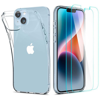 Spigen Crystal Pack - Etui-Set + 2 x Glas für iPhone 14 Plus (Transparent)