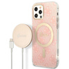 Guess Bundle Pack MagSafe 4G - pouzdro MagSafe pro iPhone 12 / iPhone 12 Pro + sada nabíječky (růžová/zlatá)