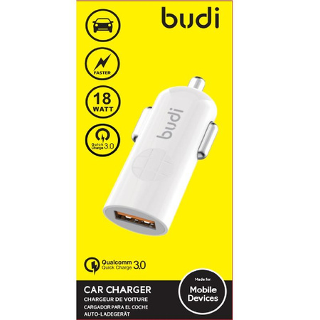Budi - USB autós töltő, 18W, QC3.0 (fehér)