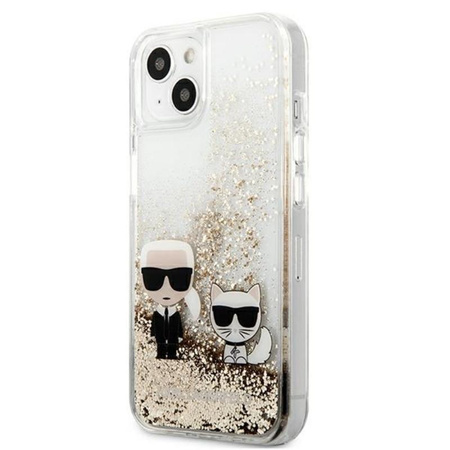 Karl Lagerfeld Liquid Glitter Karl & Choupette - Coque pour iPhone 13 Mini (Or)