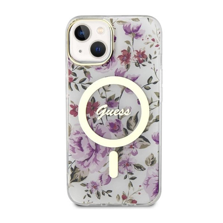 Guess Flower MagSafe - pouzdro pro iPhone 14 Plus (průhledné)