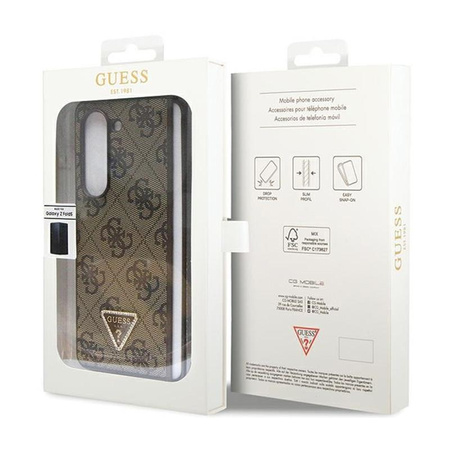 Kožené pouzdro Guess 4G Triangle Strass - Samsung Z Fold 5 (hnědé)