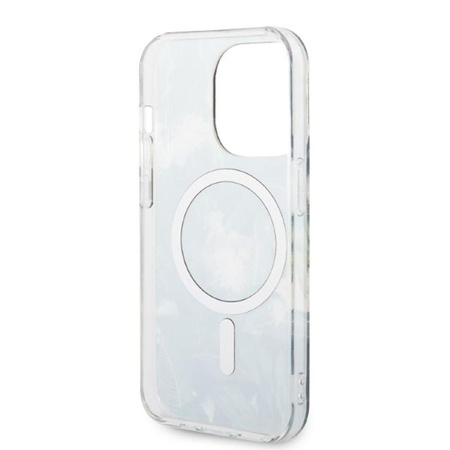 Guess Bundle Pack MagSafe IML Jungle - sada pouzdra pro iPhone 14 Pro + nabíječka MagSafe (khaki/zlatá)