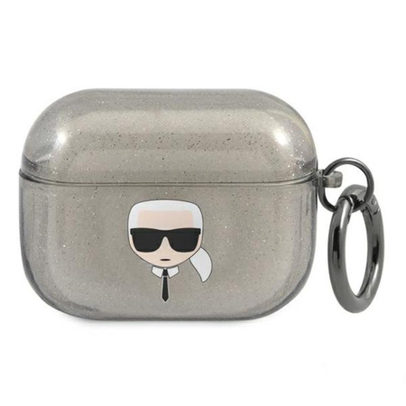 Karl Lagerfeld Karl Head Glitter - pouzdro na Airpods Pro (černé)