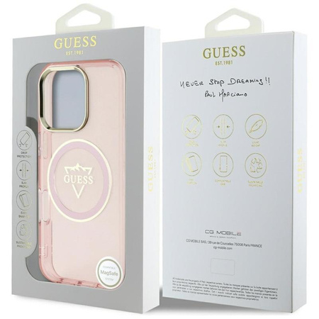Guess IML Metal Mountain Logo MagSafe - pouzdro pro iPhone 16 Pro (růžové)