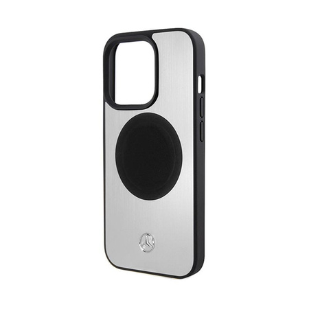 Mercedes Leather & Alu MagSafe - Hülle für iPhone 15 Pro Max (Silber)