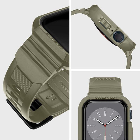 Spigen Rugged Armor Pro - Řemínek s pouzdrem pro Apple Watch 44/45 mm (Vintage Khaki)