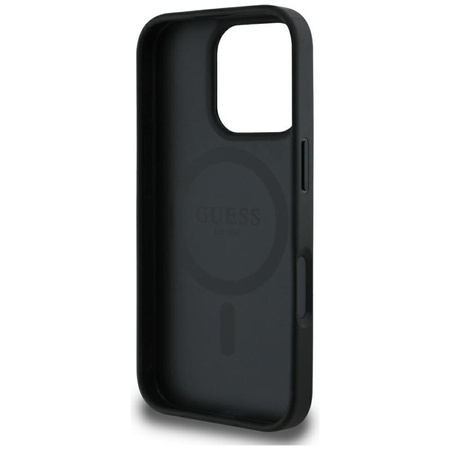 Guess Grainé Hot Stamp Peony Triangle Logo MagSafe - Coque pour iPhone 16 Pro Max (noir)