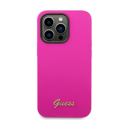 Silikonové pouzdro Guess Vintage - iPhone 14 Pro (fuchsiová)