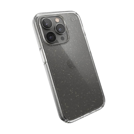 Speck Presidio Perfect-Clear mit Glitter - iPhone 14 Pro Hülle mit MICROBAN-Beschichtung (Klar / Gold Glitter)