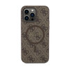 Guess 4G Collection Cuir Logo Métal MagSafe - Étui pour iPhone 15 Pro (marron)