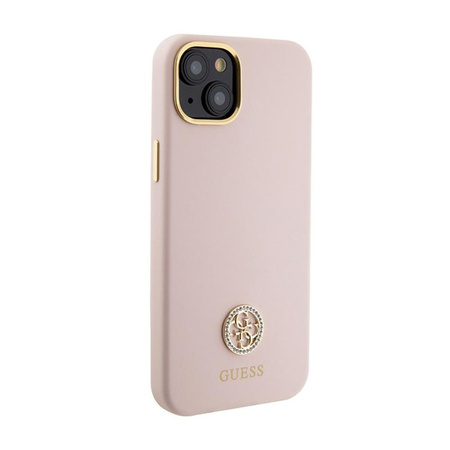 Guess Silicone Logo Strass 4G - Coque iPhone 15 (rose)