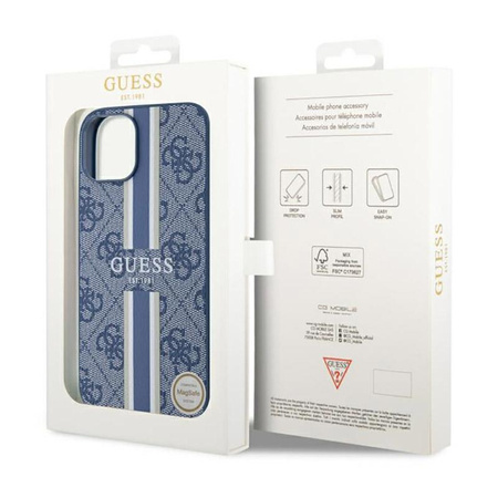 Guess 4G Étui MagSafe à rayures imprimées - iPhone 14 Plus (Bleu)