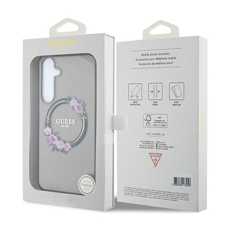 Guess IML Flowers Wreath MagSafe - Hülle für Samsung Galaxy S24+ (Schwarz)