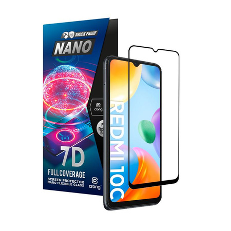 Crong 7D Nano Flexible Glass - 9H unzerbrechliches Hybridglas für den gesamten Bildschirm des Xiaomi Redmi 10C