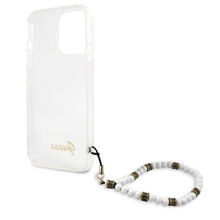 Guess White Pearl Strap - pouzdro pro iPhone 13 Pro Max (průhledné)