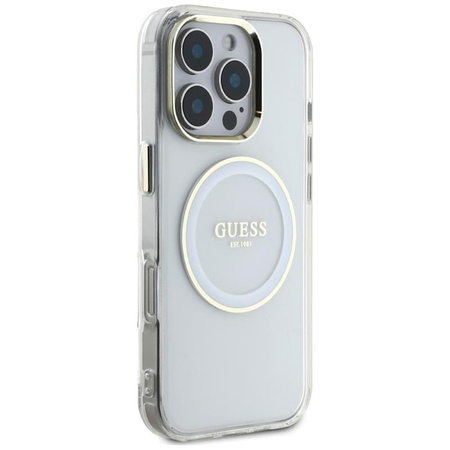 Guess IML Metal Colored Circle Classic Logo MagSafe - Pouzdro pro iPhone 16 Pro (bílá)