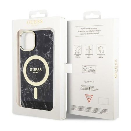 Guess Marble MagSafe - Coque pour iPhone 14 Plus (Noir)