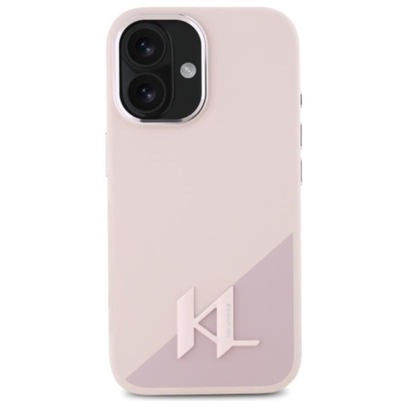 Karl Lagerfeld Silicone Shadow Metal Initial MagSafe - Coque pour iPhone 16 (rose)