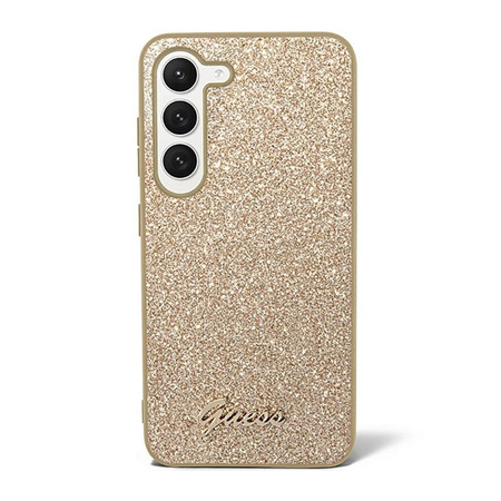 Guess Glitter Flakes Metal Logo Case - Samsung Galaxy S23 Case (Gold)