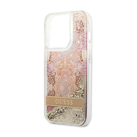 Guess Liquid Glitter Paisley - Etui iPhone 14 Pro (złoty)