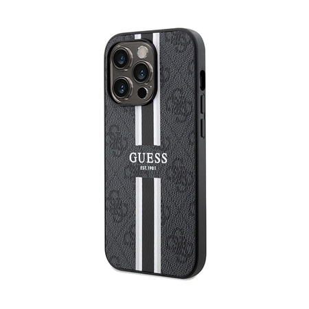 Guess 4G Étui MagSafe à rayures imprimées - iPhone 15 Pro (noir)