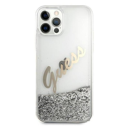 Guess Glitter Vintage Script - iPhone 12 Pro Max Tasche (silber)