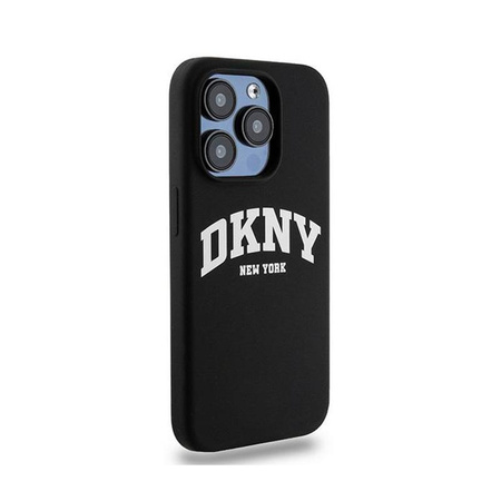 DKNY Liquid Silicone White Printed Logo MagSafe - Hülle für iPhone 14 Pro (schwarz)