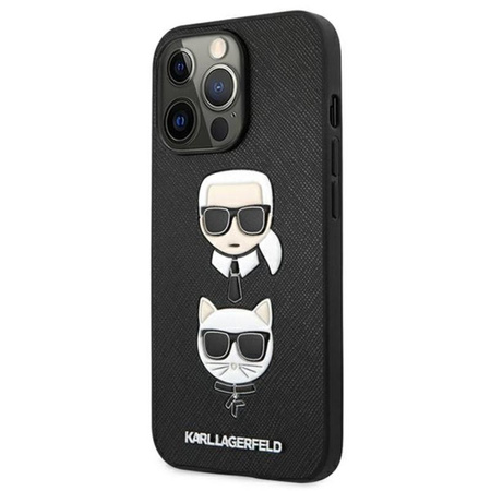 Karl Lagerfeld Saffiano Karl & Choupette Embossed Heads - pouzdro pro iPhone 13 Pro Max (černé)