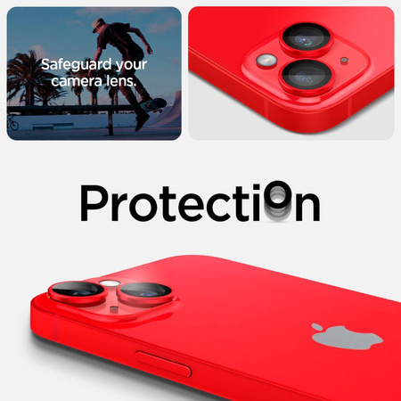 Spigen Optik.TR Camera Lens Protector - Ochranné sklo objektivu pro Apple iPhone 14 / iPhone 14 Plus (2 ks) (červená)