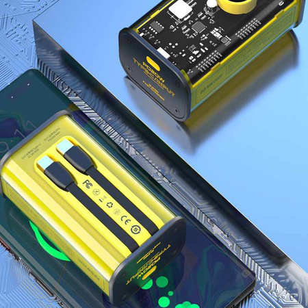 WEKOME WP-347 Vanguard Series - Power bank 20000 mAh Super Fast Charging with built-in USB-C PD 20W & Lightning + USB-A QC3.0 22.5W cable (Yellow)