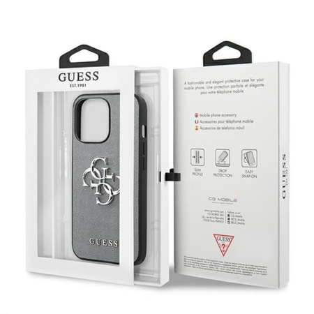 Guess Saffiano 4G Big Silver Logo - iPhone 13 mini Tasche (grau)