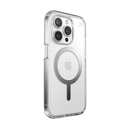 Speck Presidio Perfect-Clear MagSafe - iPhone 15 Pro Case (Clear / Chrome Finish / Serene Silver)